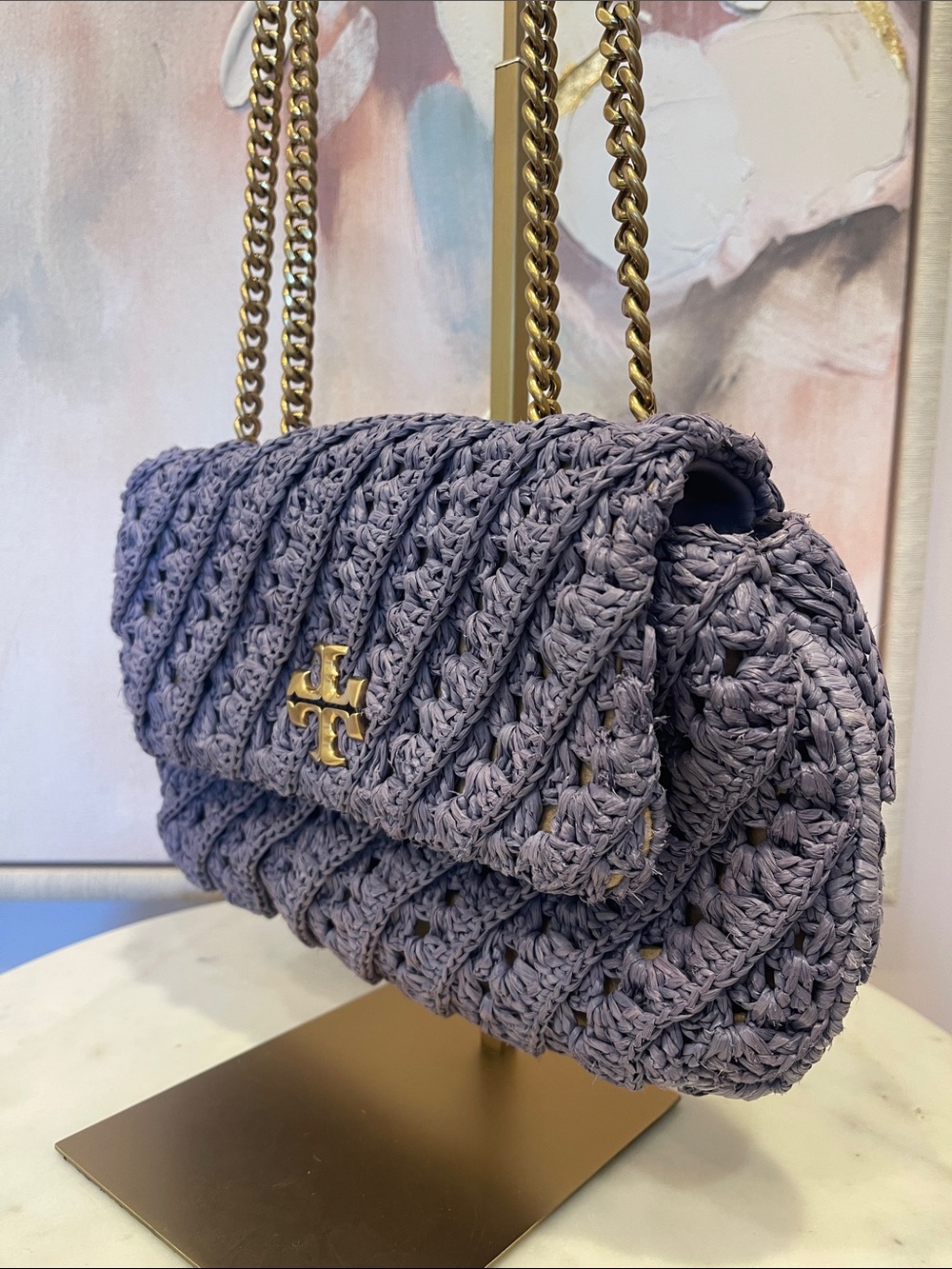Tory Burch Kira Raffia Crossbody Bag in Purple - Picture 3 of 7